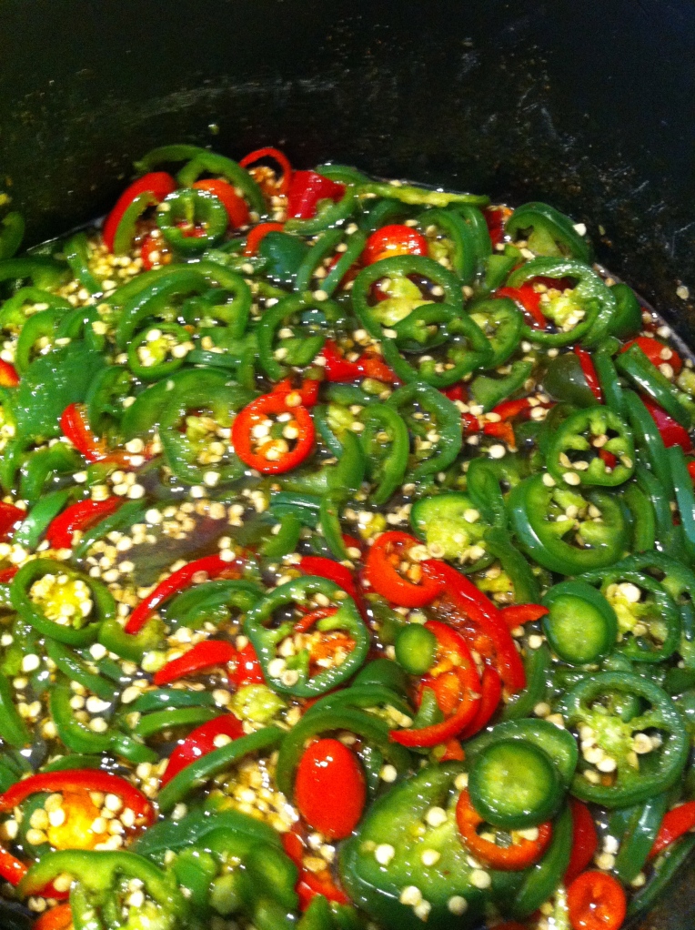Simmering Candied Jalapenos